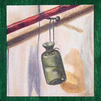 Oil on canvas Cornelius Norbertus Gijsbrechts study of green glass bottle